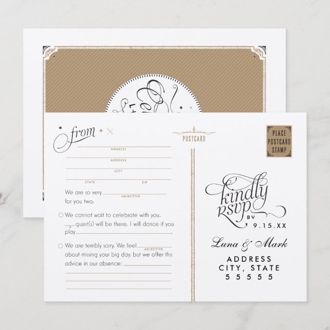 Starry Night Adlibs RSVP Wedding Postcard (Front/Back)