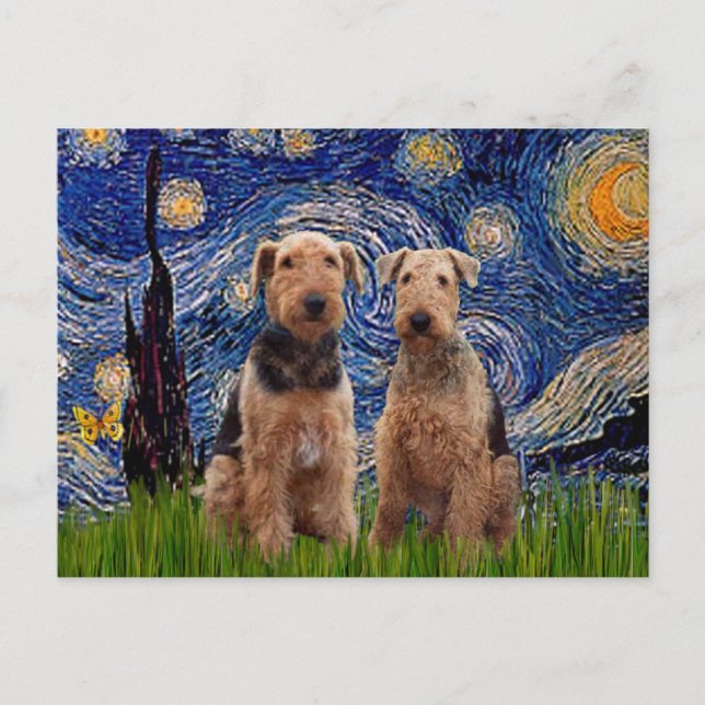 Starry Night - Airedale Terriers (two) Postcard (Front)