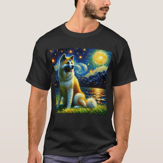 Starry Night Akita Dog Van Gogh Lover T-Shirt (Front)