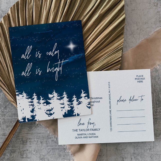 Starry Night All Is Calm All Is Bright Christmas Holiday Postcard (Creator Uploaded)
