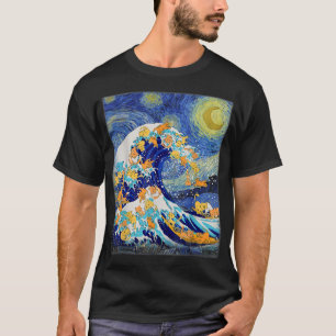 Starry Night and Great Wave Cat, Cat Lover, Cat Mo T-Shirt