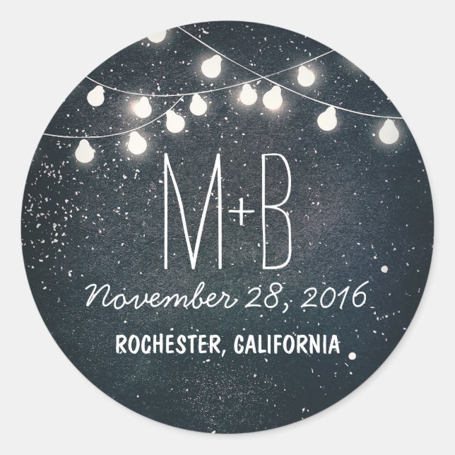 Starry Night and String Lights Wedding Classic Round Sticker (Front)