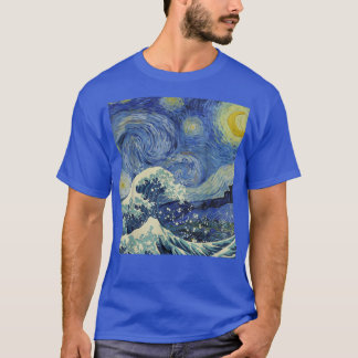 Starry Night and the Great Wave Van Gogh Art Paint T-Shirt