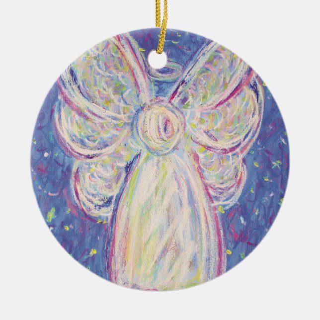 Starry Night Angel Art Holiday Ornament (Front)