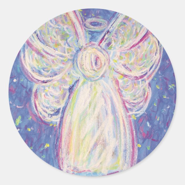 Starry Night Angel Classic Round Sticker (Front)