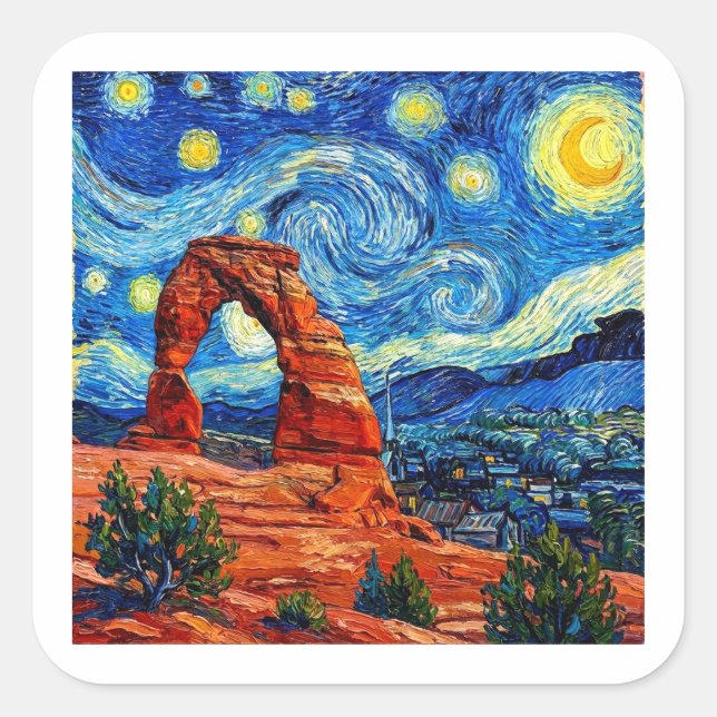 Starry Night Arches National Park Square Sticker (Front)