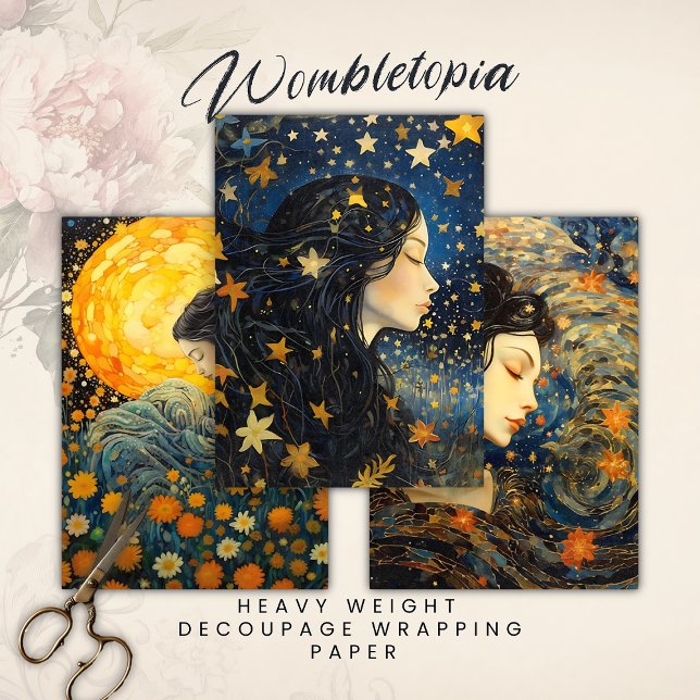 Starry Night Art Nouveau Dream Girl Decoupage Wrapping Paper Sheet (Creator Uploaded)