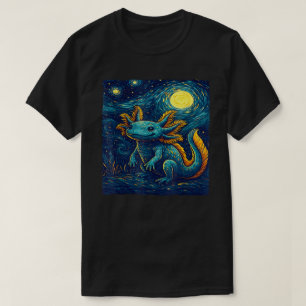 Starry Night Axolotl Van Gogh Style Cute Amphibian T-Shirt