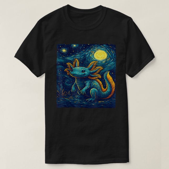 Starry Night Axolotl Van Gogh Style Cute Amphibian T-Shirt (Design Front)
