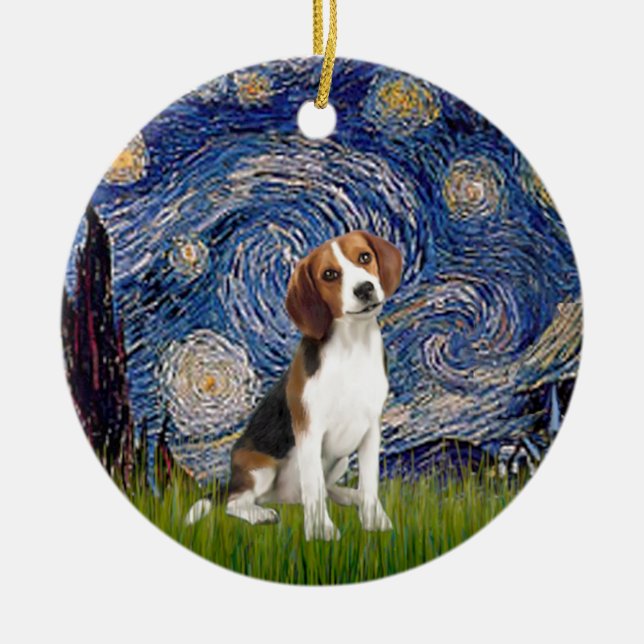 Starry Night - Beagle #1 Ceramic Ornament (Front)