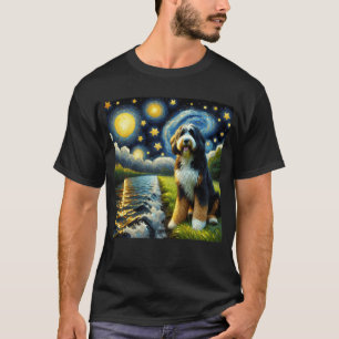 Starry Night Bernedoodle Dog Van Gogh Lover T-Shirt