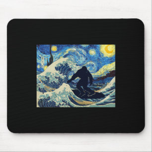 Starry Night Bigfoot Surfing Great Wave Off Kanaga Mouse Pad