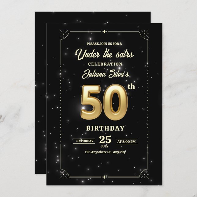 Starry Night Birthday Invitation, 50th Birthday Save The Date (Front/Back)
