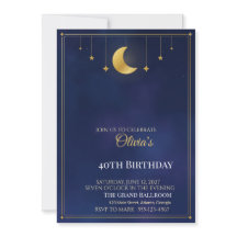 Starry Night Birthday Invitation, Navy Gold Moon