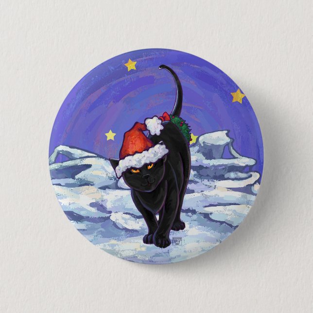 Starry Night Black Cat Christmas 6 Cm Round Badge (Front)