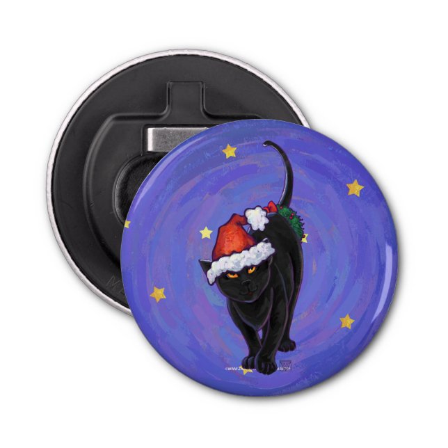 Starry Night Black Cat Christmas Bottle Opener (Front)
