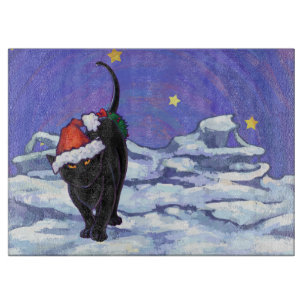 Starry Night Black Cat Christmas Cutting Board