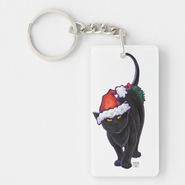 Starry Night Black Cat Christmas Key Ring (Front)