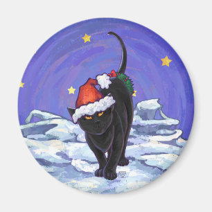 Starry Night Black Cat Christmas Magnet