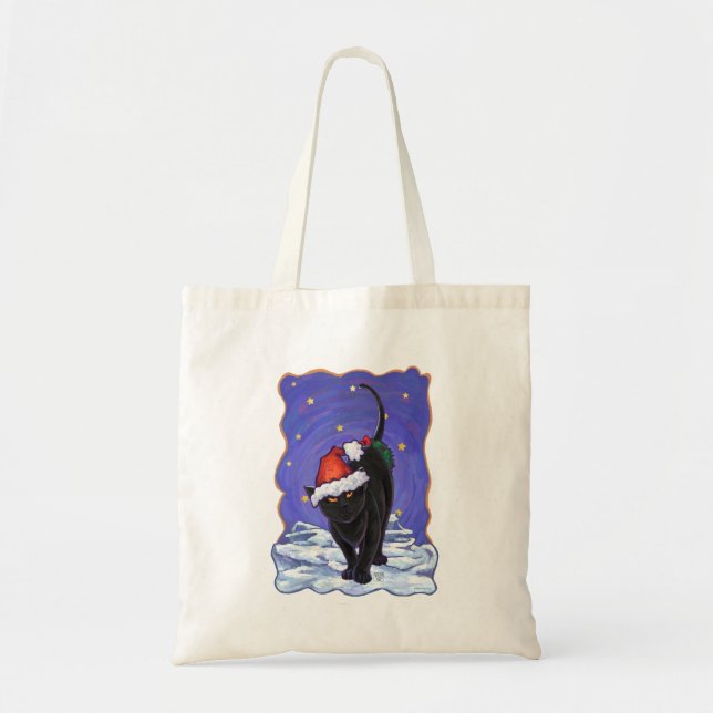 Starry Night Black Cat Christmas Tote Bag (Front)