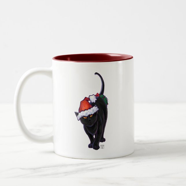 Starry Night Black Cat Christmas Two-Tone Coffee Mug (Left)