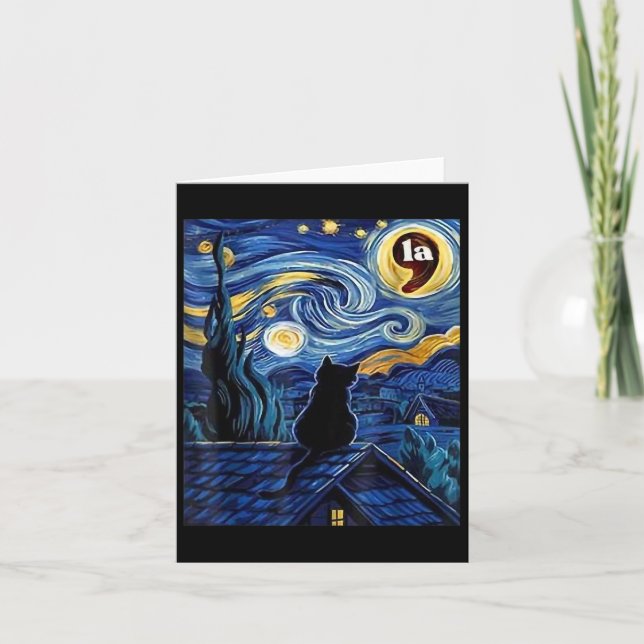 Starry Night Black Cat Comma La Kamala Harris  Card (Front)