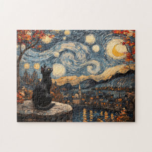 Starry Night Black Cat Jigsaw Puzzle