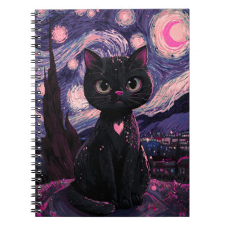 Starry Night Black Cat Notebook | Dreamy Celestial