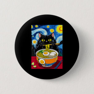 Starry Night Black Fat Cat Ramen Funny Black Fat C 6 Cm Round Badge