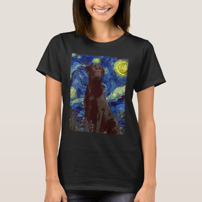 Starry Night Black Giant Labrador Dog Painting Dog T-Shirt (Front)