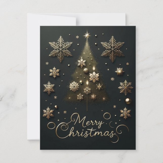 Starry Night Black & Gold Christmas Card (Front)