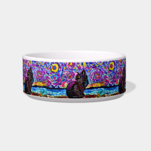 Starry Night Black Kitty Ceramic Food Bowl