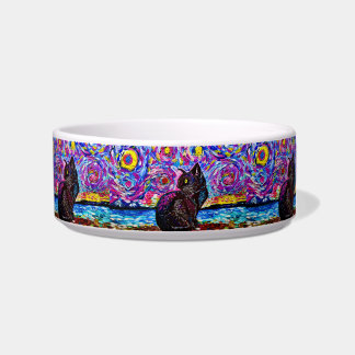 Starry Night Black Kitty Ceramic Food Bowl
