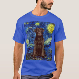 Starry Night Black Labrador Dog Painting Dog Lover T-Shirt