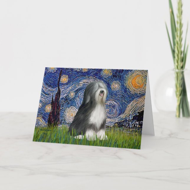 Starry Night - Black & White Tibetan Terrier Card (Front)