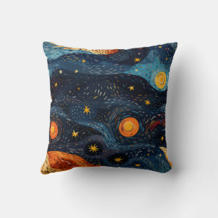 "Starry Night Blue and Orange Cushion
