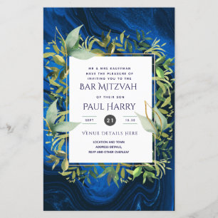 Starry Night Blue Bar Bat Mitzvah Invitations