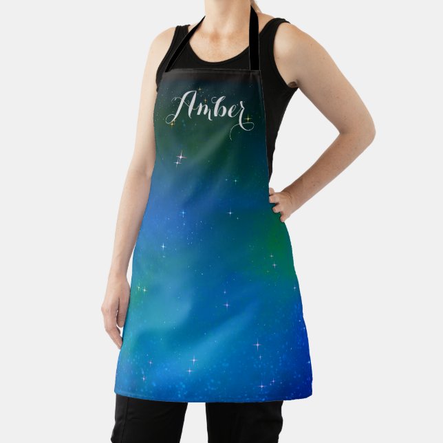 Starry Night Blue Galaxy Sky Personalised Apron (Insitu)