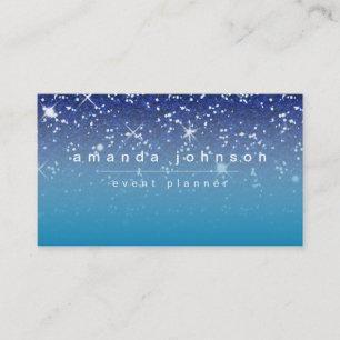 Starry Night Blue Glitter Girly Chic Modern Business Card