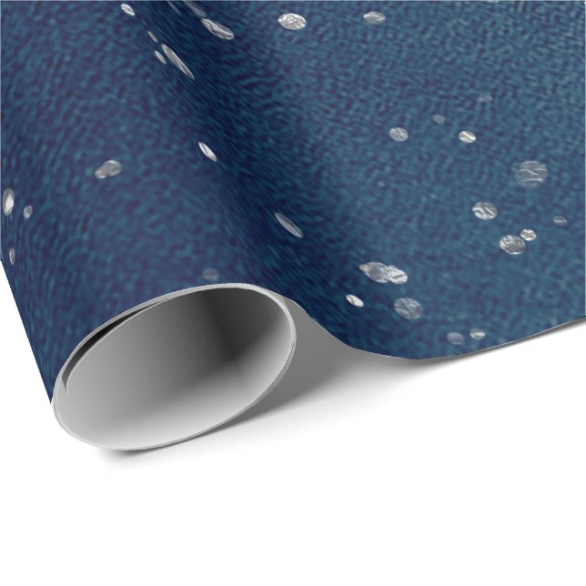 Starry Night Blue Navy Dots Grey Silver Confetti Wrapping Paper (Roll Corner)