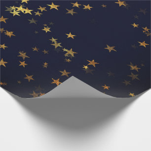 Starry Night Blue Navy Forest Gold Confetti Wrapping Paper