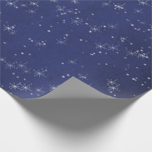 Starry Night Blue Navy Grey Silver Confetti Deicat Wrapping Paper