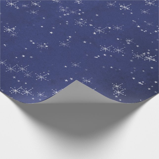 Starry Night Blue Navy Grey Silver Confetti Deicat Wrapping Paper (Corner)