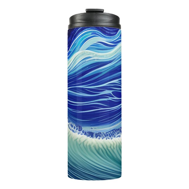 Starry Night Blue Ocean Wave Thermal Tumbler (Front)