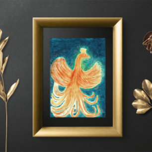 Starry Night Blue Rising Phoenix Watercolor Poster