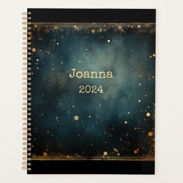 Starry night blue romantic with name  planner (Front)
