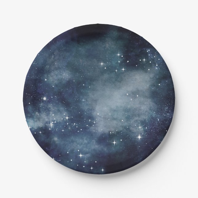 Starry Night Blue Sky Stars Universe Astrology Paper Plate (Front)