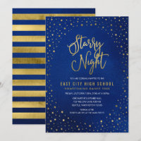 Starry Night Blue Watercolor Faux Gold Scool Dance