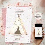 Starry Night Boho Chic Teepee Sleepover Party Invitation<br><div class="desc">This charming sleepover birthday invitation sets the scene for a night of fun with its cosy teepee tent design, warmly lit with a string of soft glowing lights. The pastel pink polka dot border complements the golden stars sprinkled throughout, suggesting a night under the stars. It's a perfect blend of...</div>