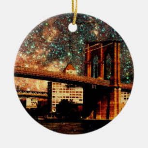 Starry Night Brooklyn Bridge Ceramic Tree Decoration
